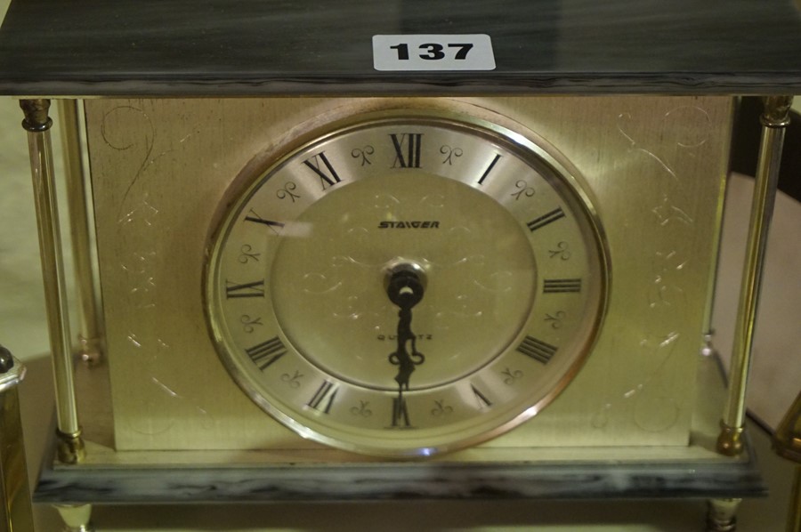 Mixed Lot of Clocks, to include a French 8 day carriage clock, Swiss made 8 day mantel clock, desk - Image 4 of 6