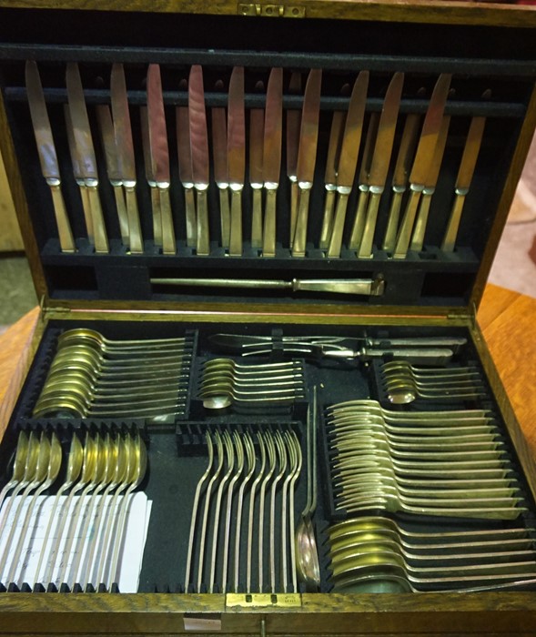 Canteen of Silver Plated Cutlery by Mappin & Webb, Enclosed in an oak case