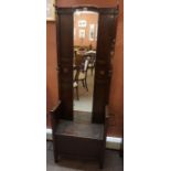 Vintage Oak Hall Stand, Having a mirrored panel,