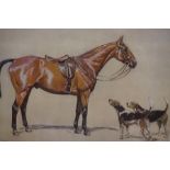 Cecil Charles Aldin (1870-1935) "Horse and Hounds" Signed Chromolithograph, signed lower left,