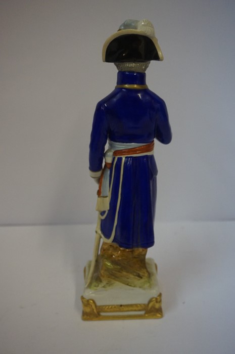 Sitzendorf Porcelain Figure of General Kellermann, Raised on a fixed gilded plinth, stamped and - Image 4 of 6