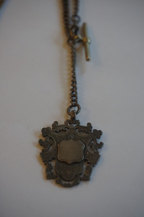 Two Silver Albert Chains, one having attached silver fob, also with a 9ct gold ring a/f, and a - Image 2 of 5