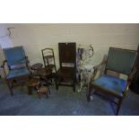 Mixed Lot of Occasional Furniture, to include an oak hall chair, pair of elbow chairs, rustic