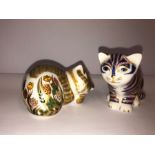 Two Royal Crown Derby Paperweights, Modelled as cats, with boxes, (2)