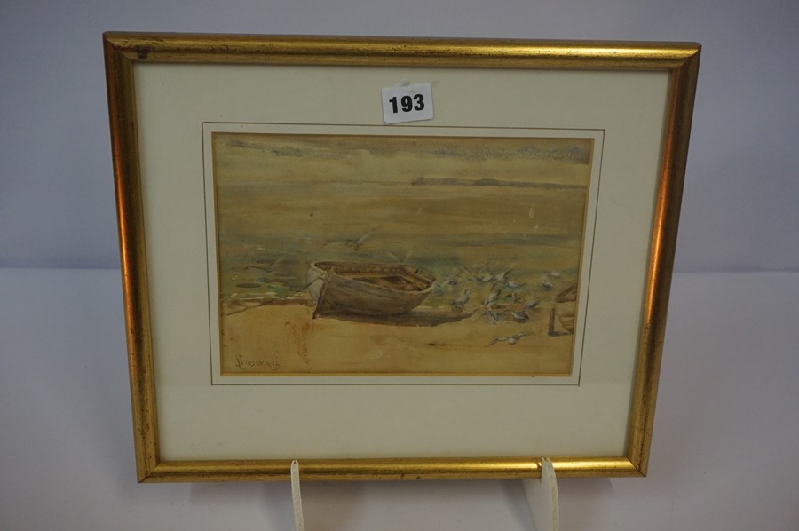 John Fraser R.S.A (1858-1927) "Moorings at Cramond in the Forth" Watercolour, signed lower left - Image 2 of 3