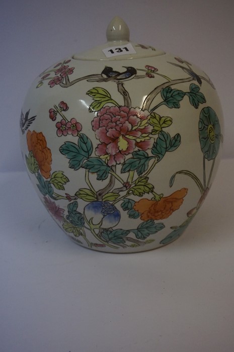 Chinese Famille Rose Oviform Vase with Cover, Decorated with allover panels of birds, roses and