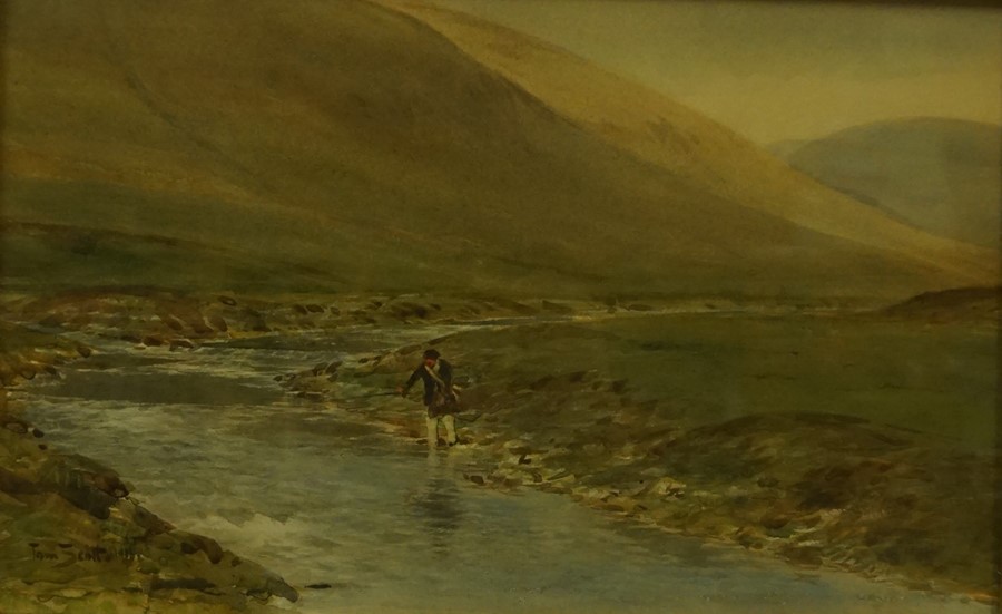 Tom Scott R.S.A (Scottish 1850-1934) "Fisherman on Ettrick Water at Ettrickead near Selkirk"