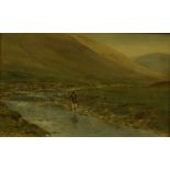 Tom Scott R.S.A (Scottish 1850-1934) "Fisherman on Ettrick Water at Ettrickead near Selkirk"