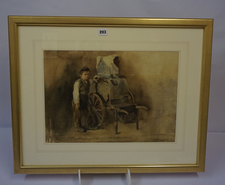 John Blair "Boy with Chestnut Cart" Watercolour, signed lower left, 32.5cm x 47cm, later mounted and - Image 3 of 3