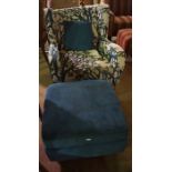 Patterned Armchair, with matching storage footstool, (2)