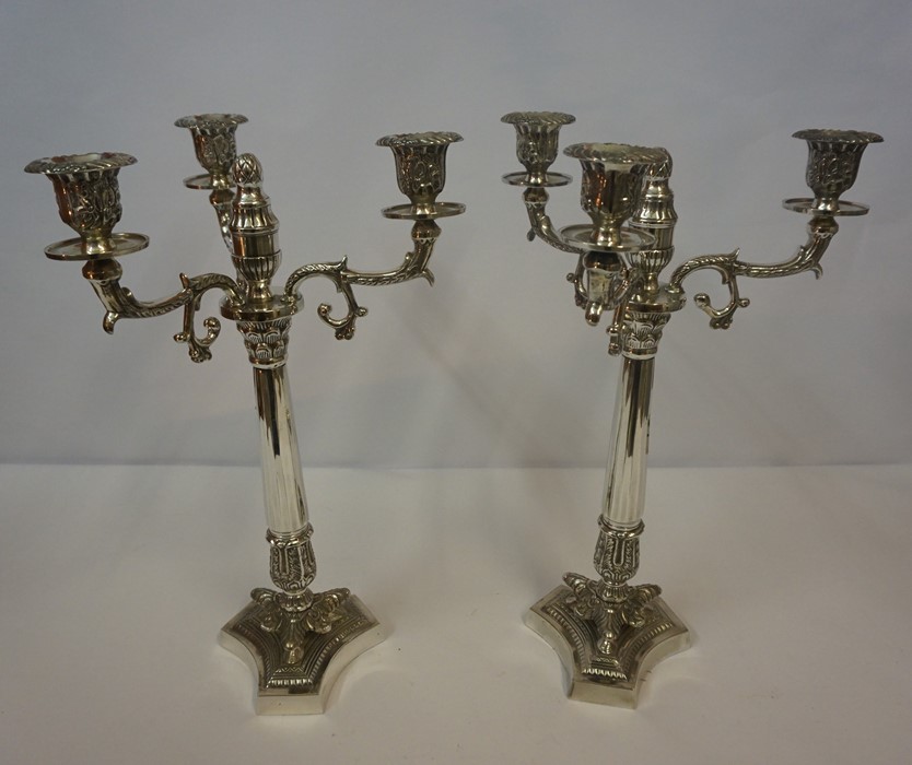 Pair of Silver Plated Candleabra, Having three sconces, (2)