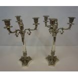Pair of Silver Plated Candleabra, Having three sconces, (2)