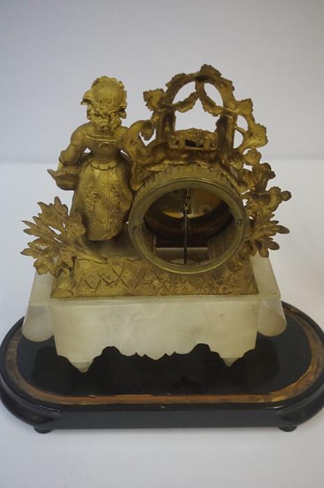 French Gilded Figural Mantel Clock, circa 19th century, Decorated with ormolu mounts, raised on an - Image 5 of 6