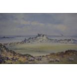 Frank Watson Wood (Scottish 1862-1953) "Bamburgh Castle and Farne Islands" Watercolour, signed lower