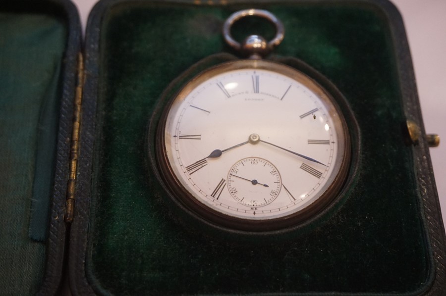 Victorian Silver Pocket Watch, Hallmarks for Hunt & Roskell, London 1882-83, Enclosed in a tooled - Image 4 of 11