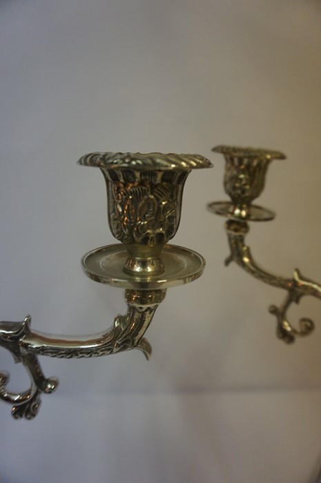 Pair of Silver Plated Candleabra, Having three sconces, (2) - Image 2 of 3