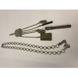 Silver and White Metal Chatelaine, Having a silver backed notebook, silver pen / pencil case,