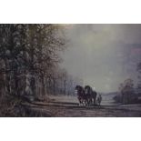 "Farmer Ploughing with Horses" Print, 45cm x 71cm, framed