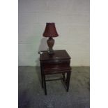 Nest of Two Chinese Style Hardwood Tables, also with a table lamp, (3)