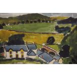 John McNairn (Scottish 1910-2009) "Cottages with Landscape to Background" Watercolour