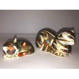 Two Royal Crown Derby Paperweights, Modelled as a kitten and a cat, with boxes, (2)