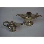 Silver Table Lighter, in the form of a Roman lamp, 5.29 oz, also with a small silver cruisie lamp,