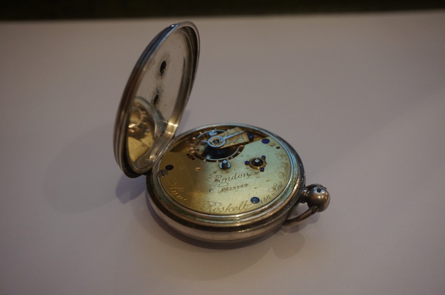 Victorian Silver Pocket Watch, Hallmarks for Hunt & Roskell, London 1882-83, Enclosed in a tooled - Image 6 of 11