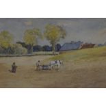 William Heatlie (1848-1892) "Farmer Ploughing" Watercolour, signed and dated 1885 to lower right