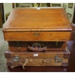 Two Vintage Suitcases, to include a leather bound example, also with a writing slope, (3)