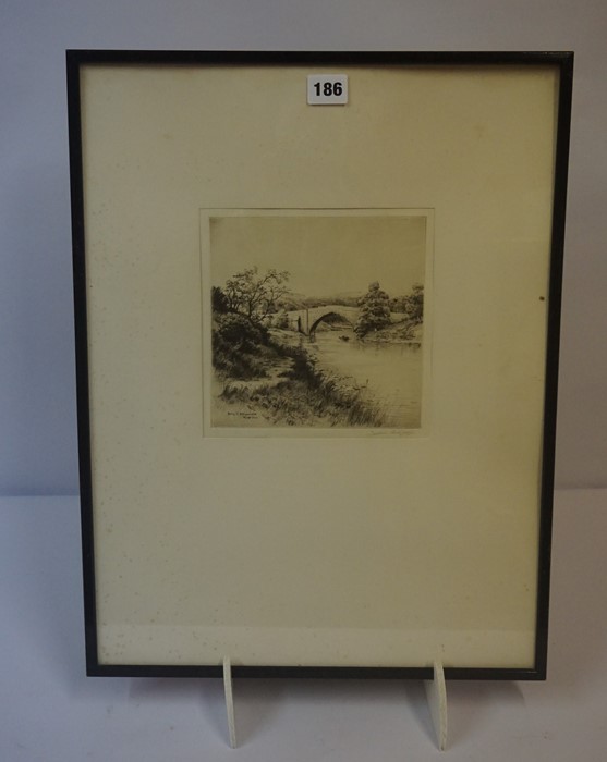 Henry Jackson Simpson (Scottish 1893-1963) "Brig O Balgownie, River Don" Etching, signed in pencil - Image 3 of 3