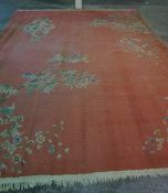 Large Chinese Style Carpet, Decorated with floral panels on a pink ground, 400cm x 306cmCondition
