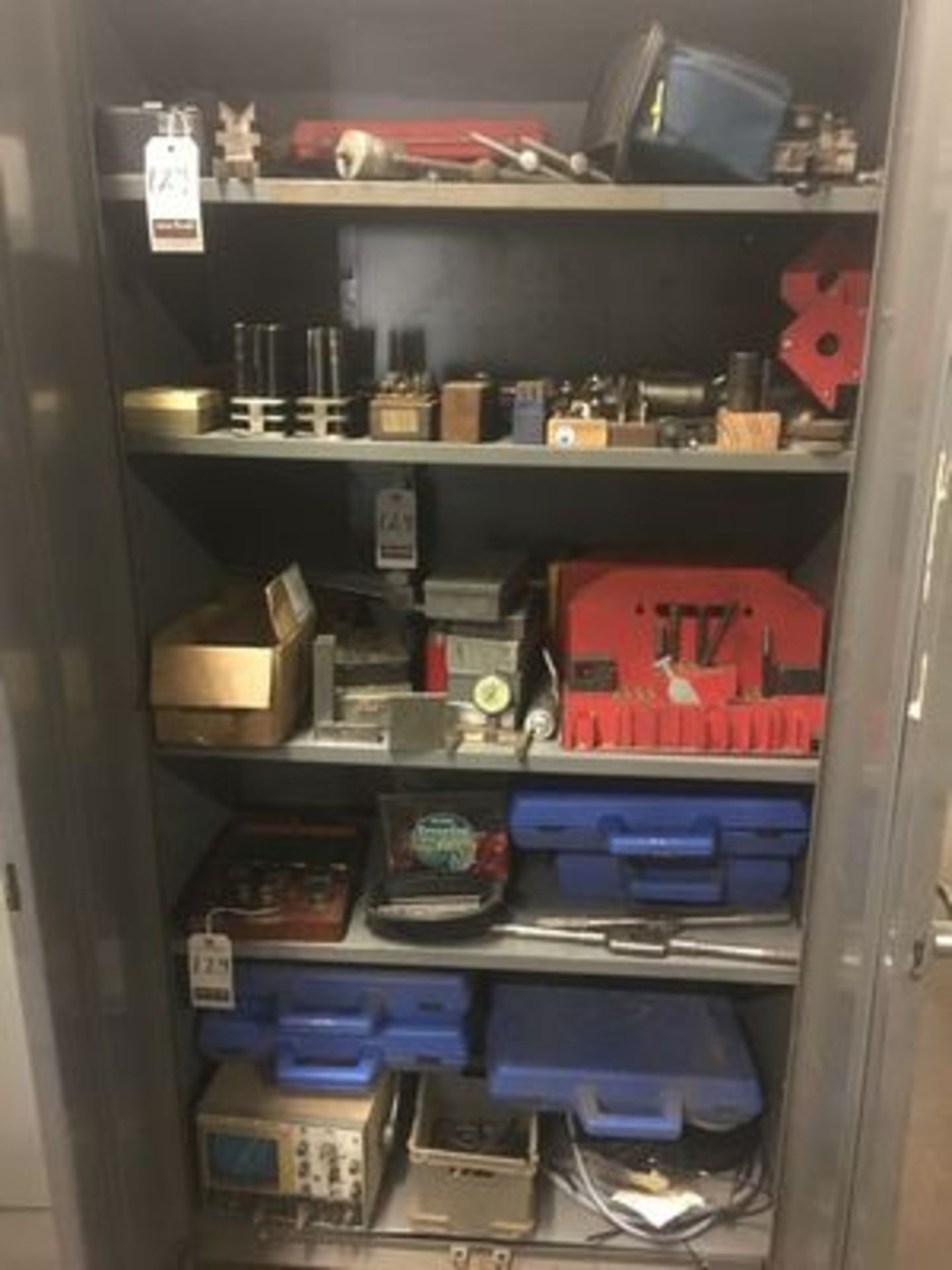 LOT OF ASS'T INSPECTION TOOLS & ACCESSORIES W/ 2D MET. STORAGE CAB.