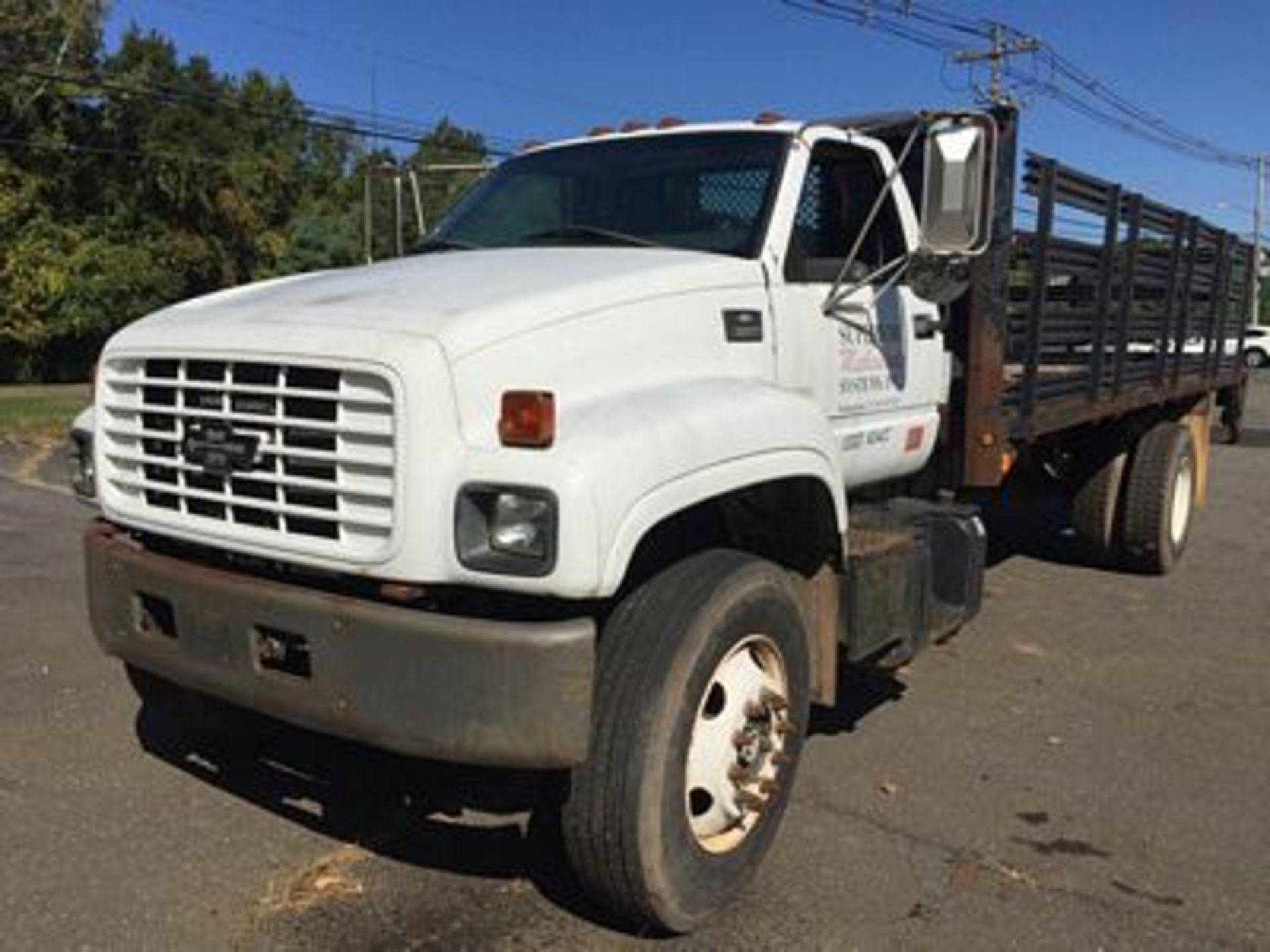 2001 CHEVY 20' RACK BODY C6500 TRUCK, DIESEL, AT, AC, 182,164 MI., VIN #1GBJ7H1C11J505844