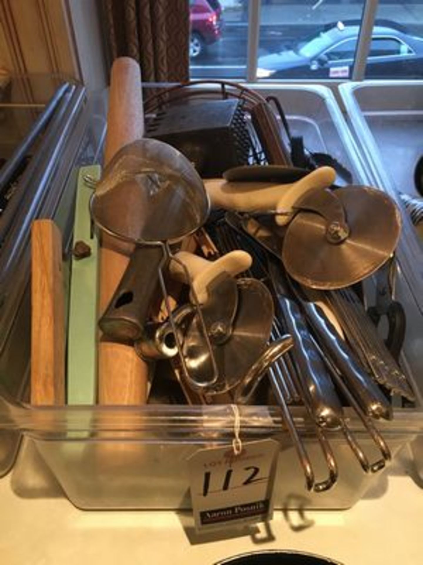 LOT OF ASS'T S.S. KITCHEN UTENSILS W/ CAMBRO POLY. INSERT