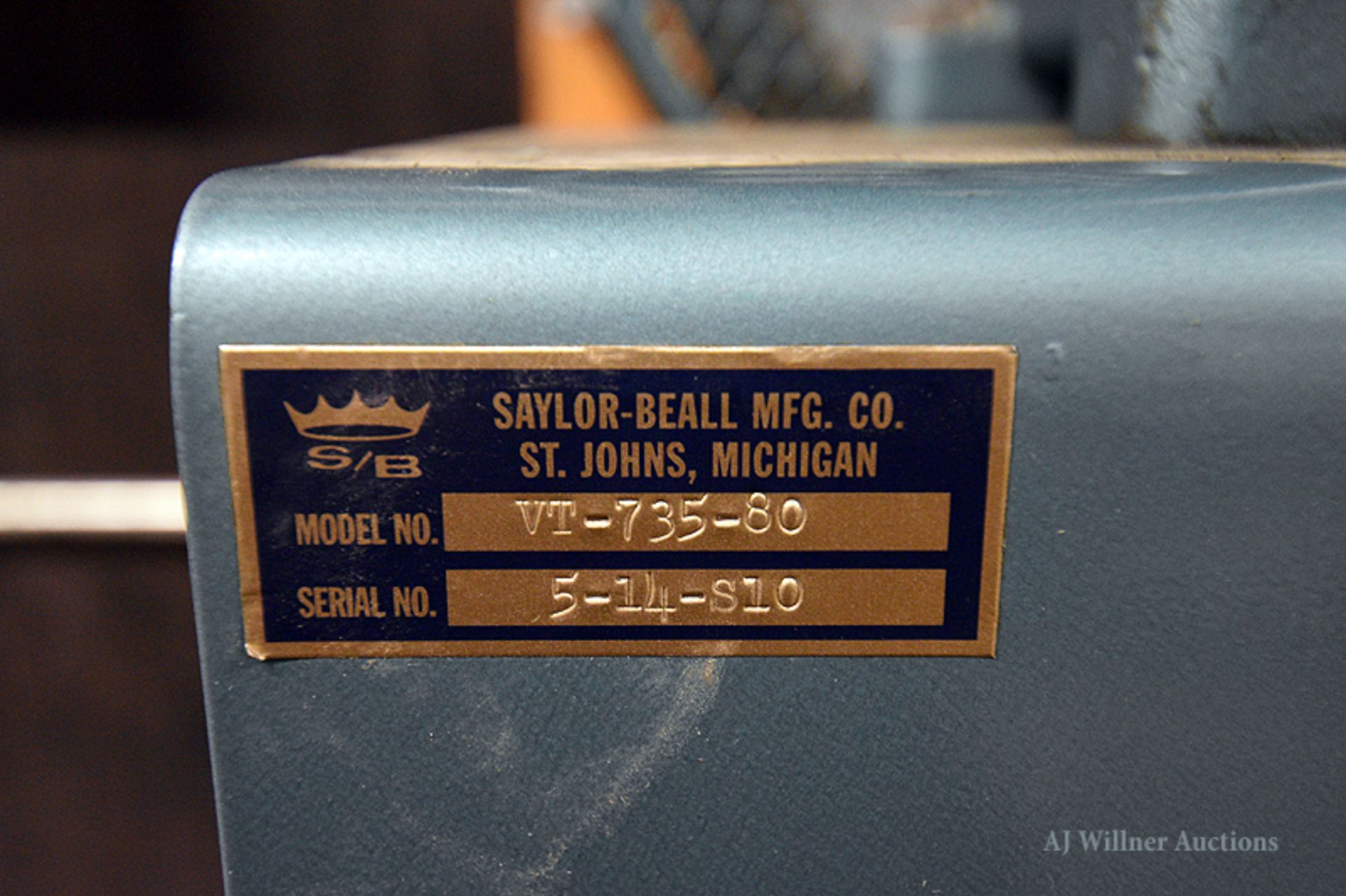Saylor-Beall model VT-735-80 air compressor w/ 5 H.P. motor w/ vertical tank - Image 2 of 3