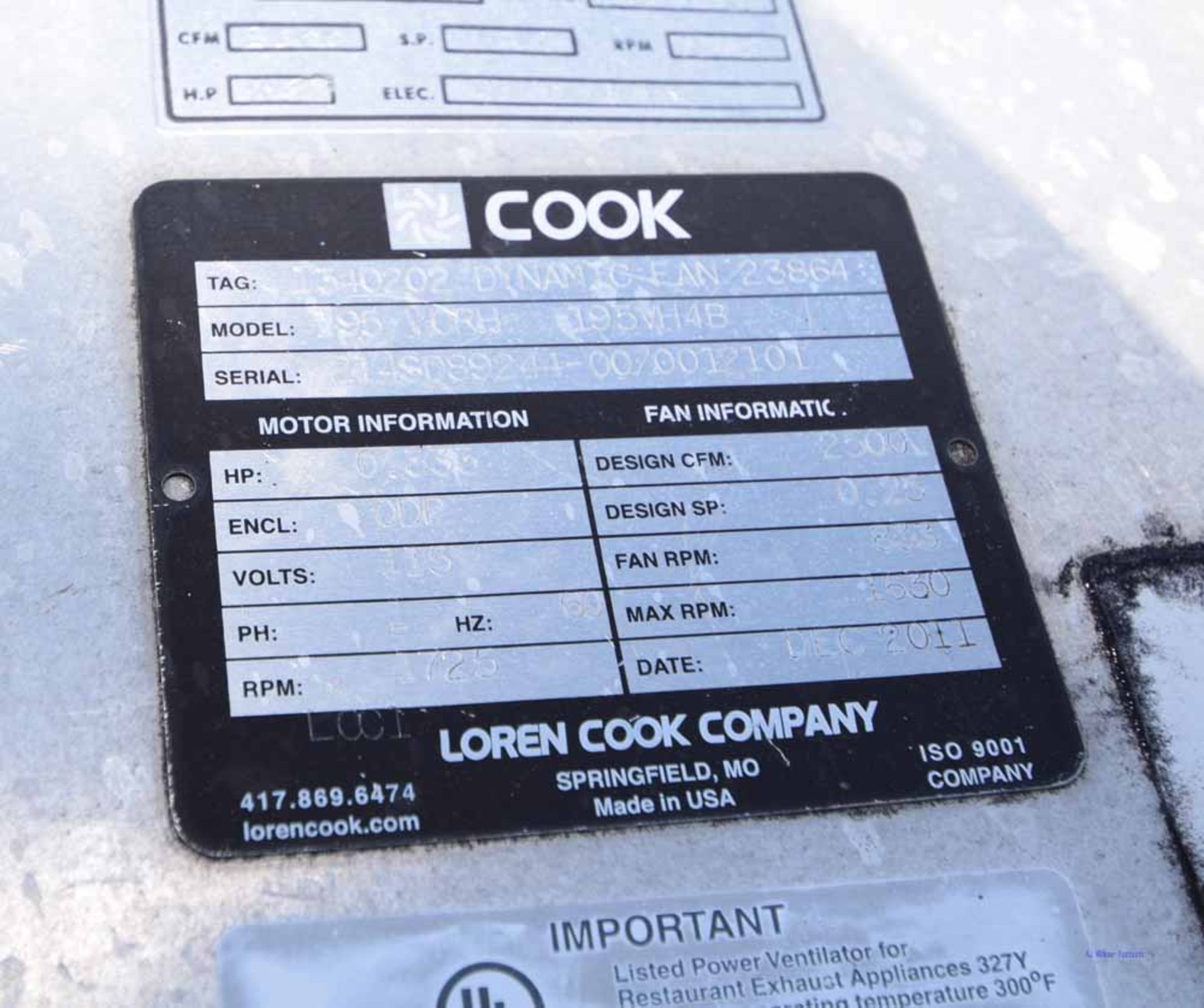 Loren Cook Company 195 VH4B - Image 2 of 2