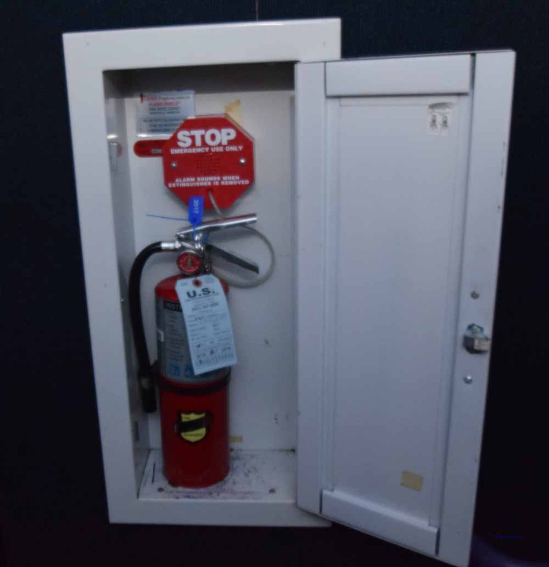 Fire Extinguisher Enclosure w/Alarm & Fire Extinguisher