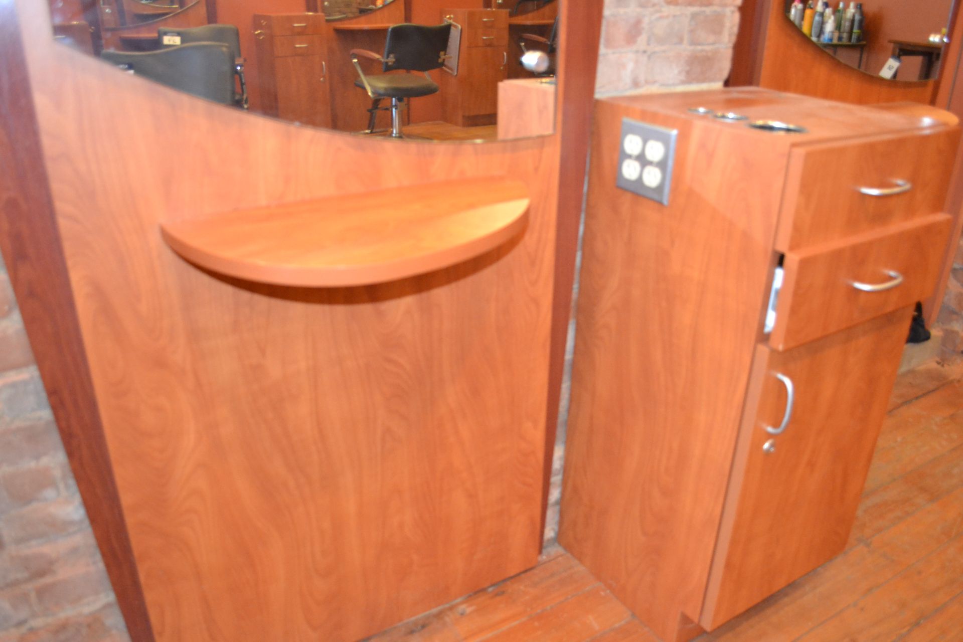 Cherry Formica Styling Station w/ Mirror Display & 1 (15-1/2") Side Cabinet - Image 3 of 4