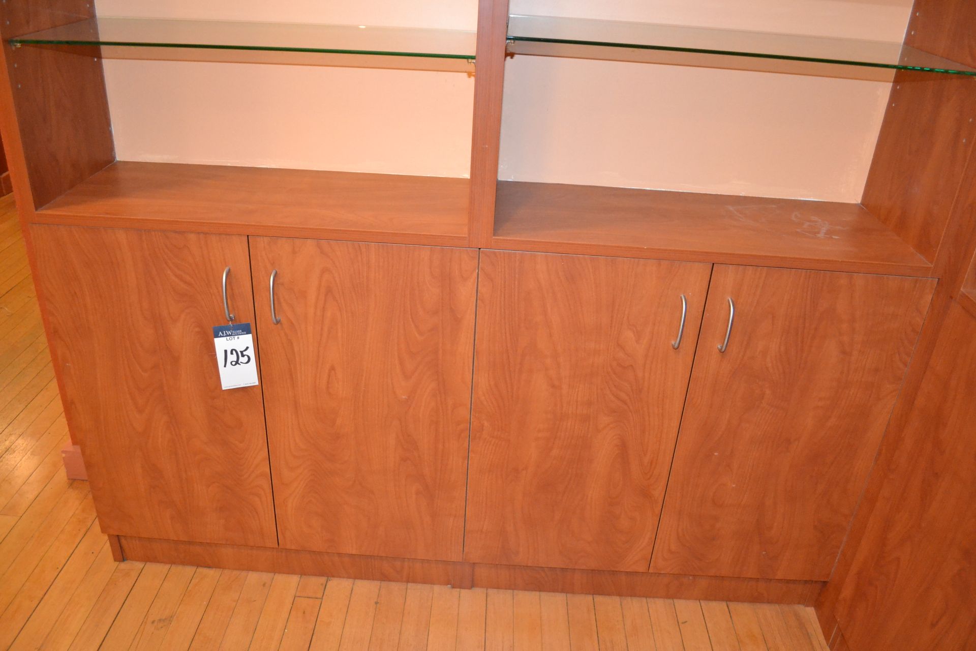 Cherry Formica Corner Shelving w/ Bottom Cabinets - Image 6 of 6