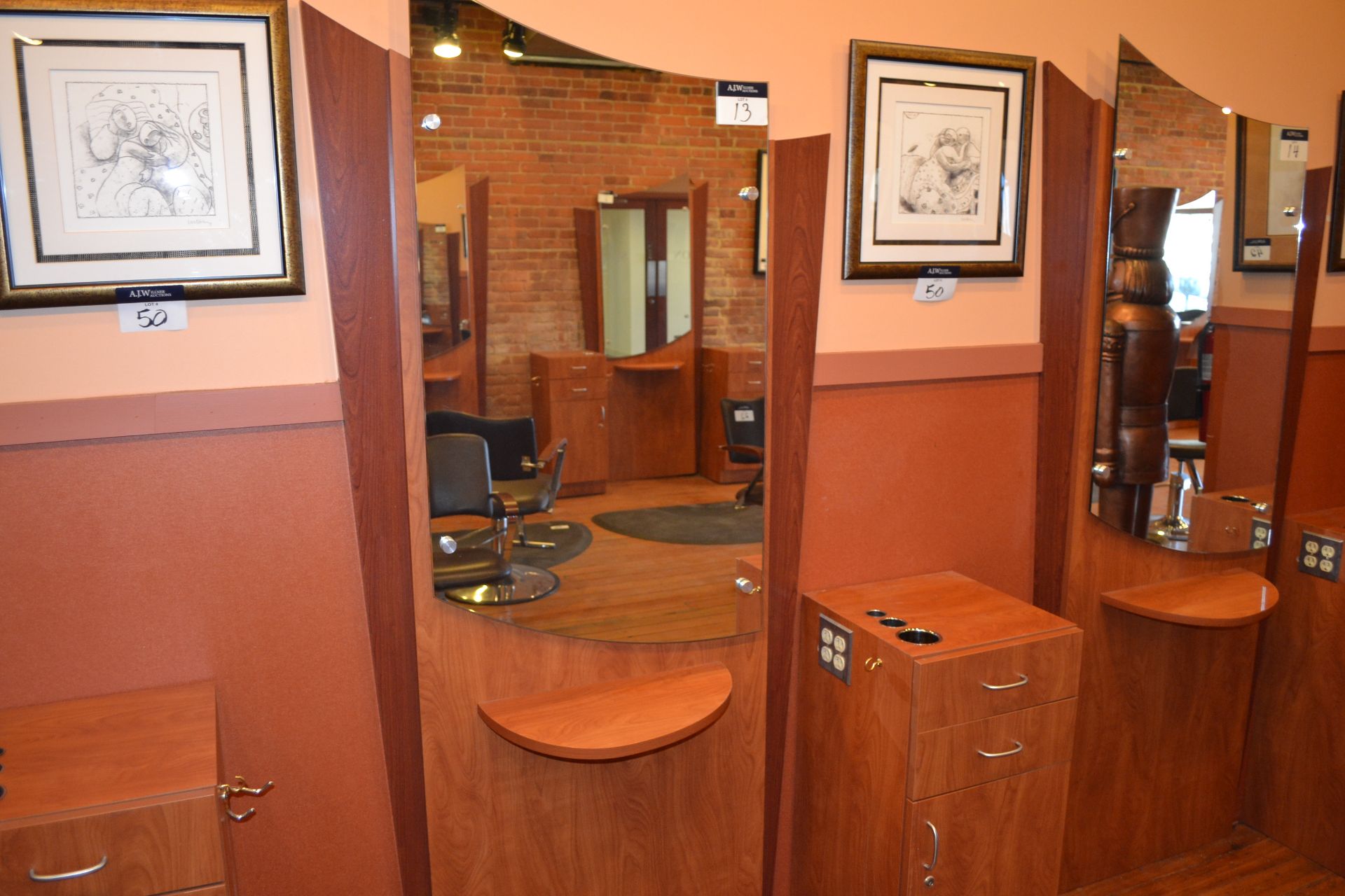 Cherry Formica Styling Station w/ Mirror Display & 1 (15-1/2") Side Cabinet - Image 3 of 5