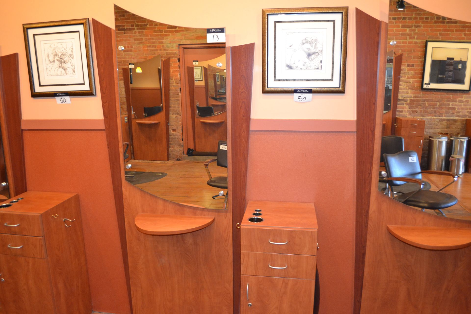 Cherry Formica Styling Station w/ Mirror Display & 1 (15-1/2") Side Cabinet - Image 2 of 5