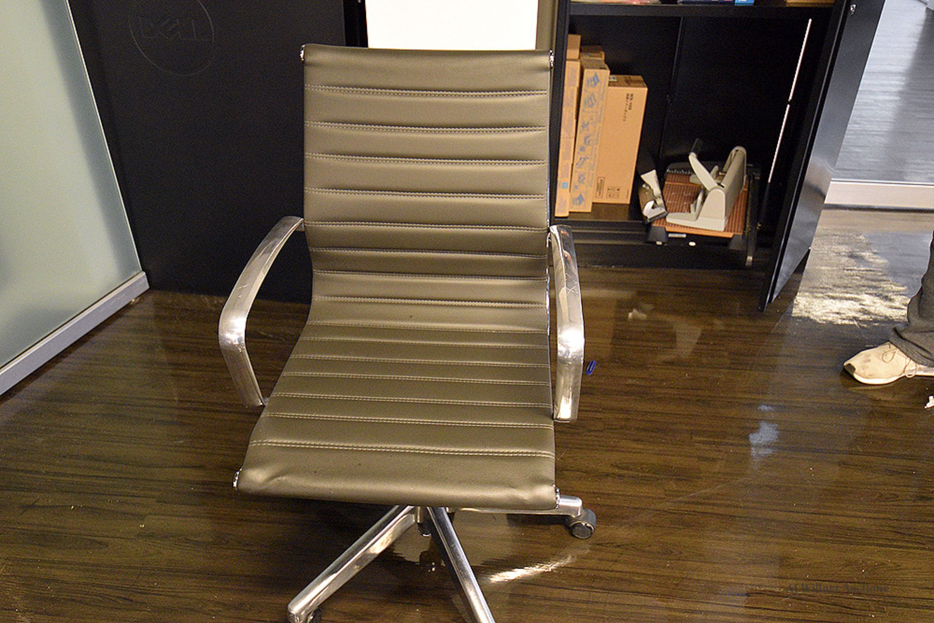 Leather Upholstered Aluminum Management Style Rolling Arm Chair