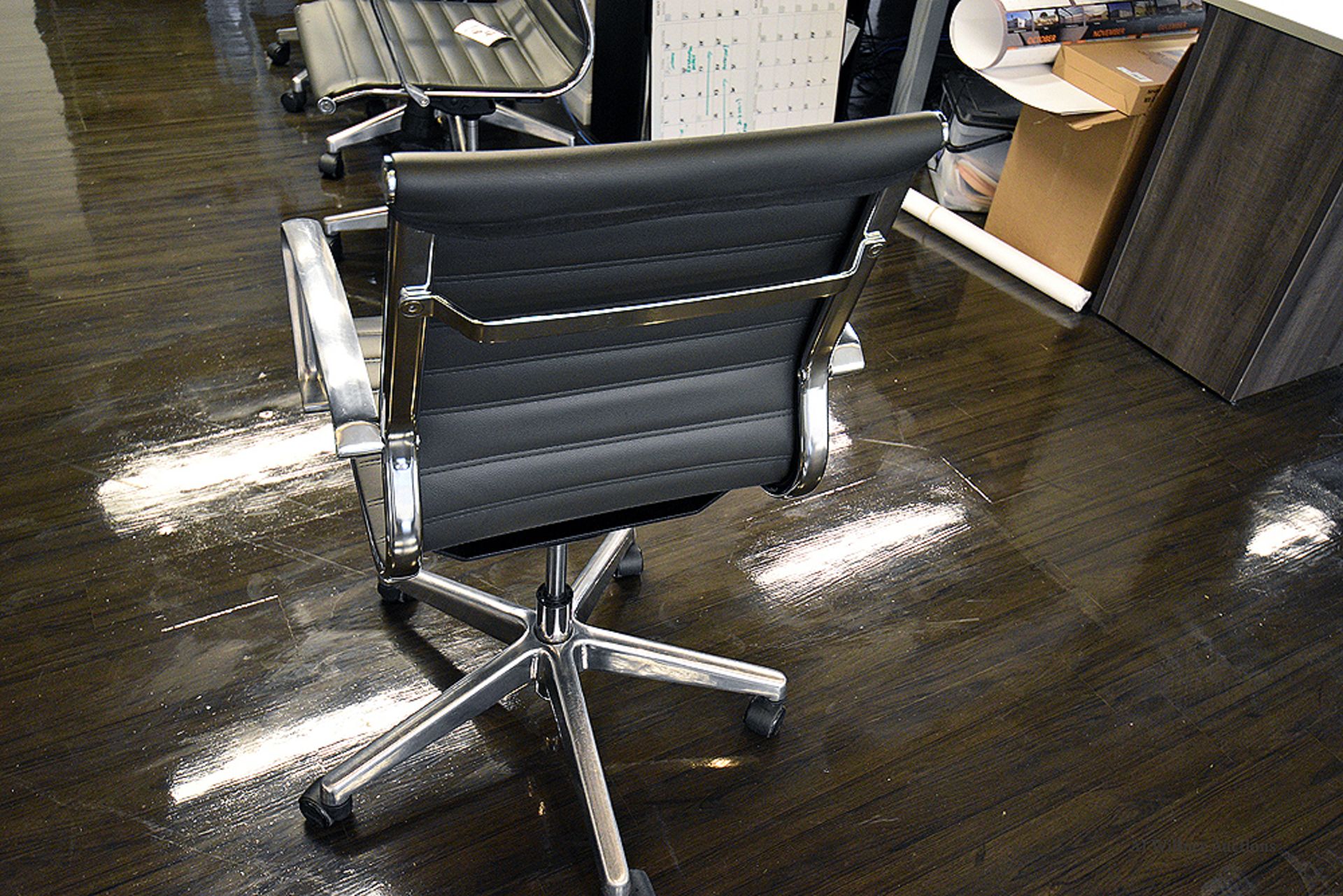 Leather Upholstered Aluminum Management Style Rolling Arm Chair - Image 9 of 18