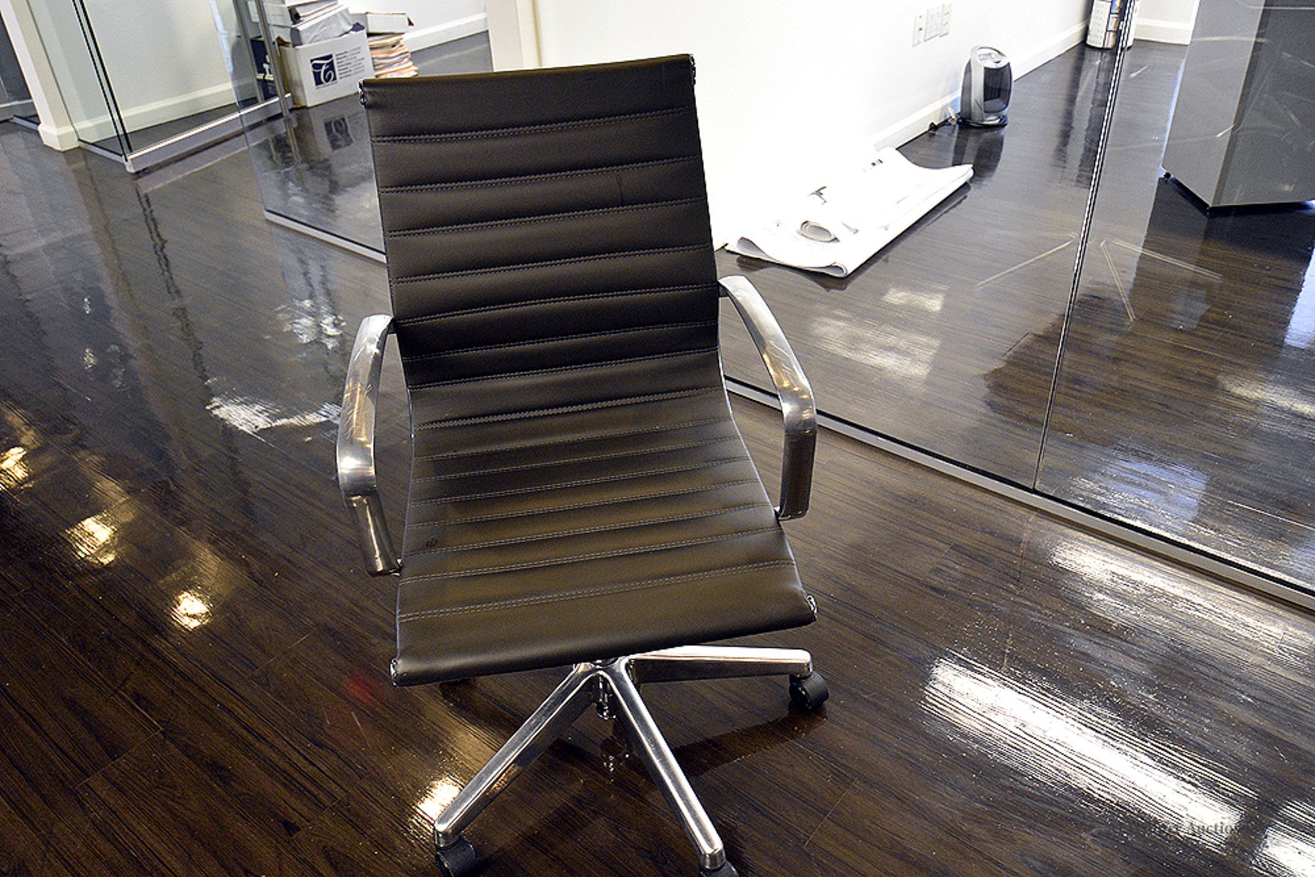 Leather Upholstered Aluminum Management Style Rolling Arm Chair - Image 7 of 18