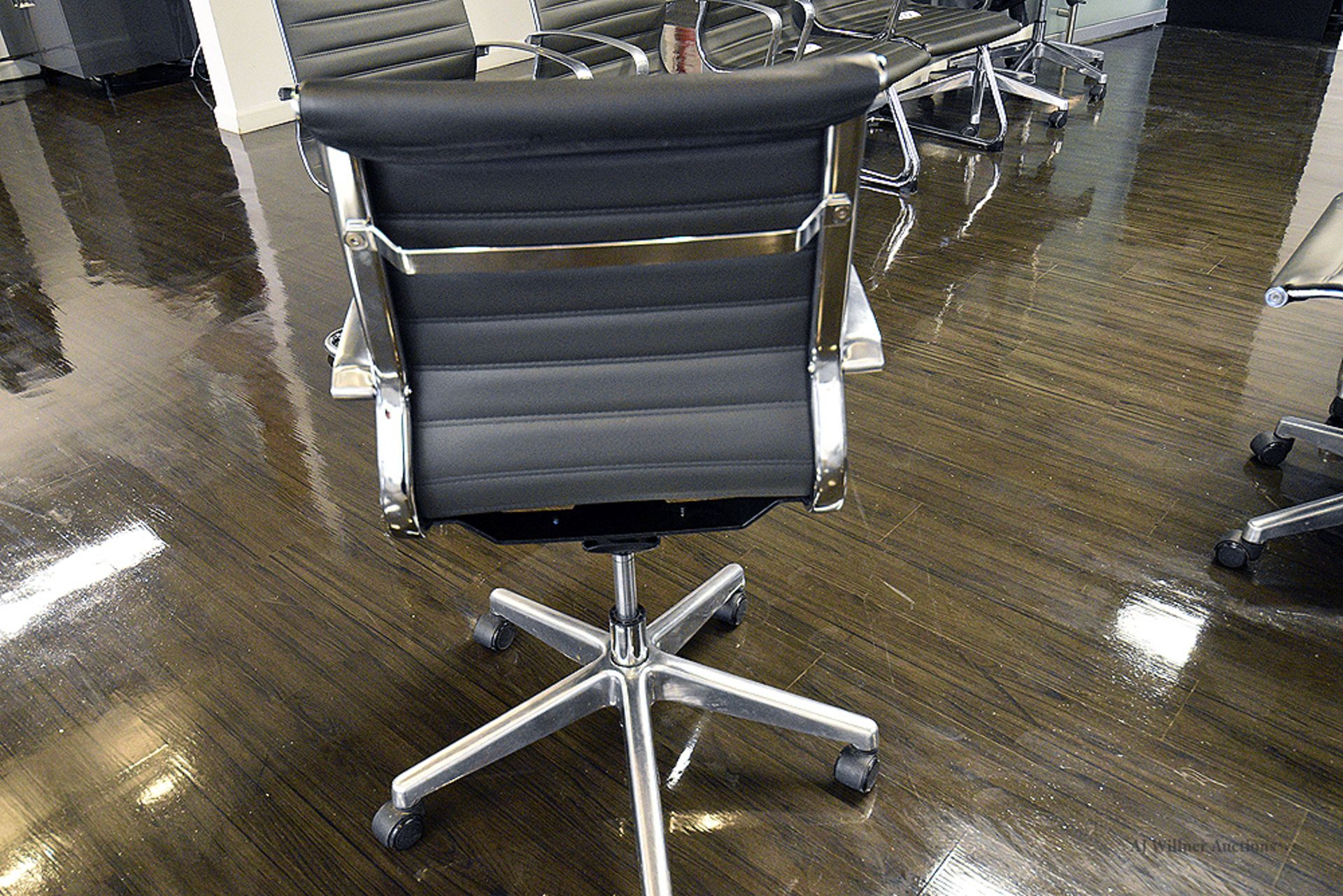 Leather Upholstered Aluminum Management Style Rolling Arm Chair - Image 12 of 18