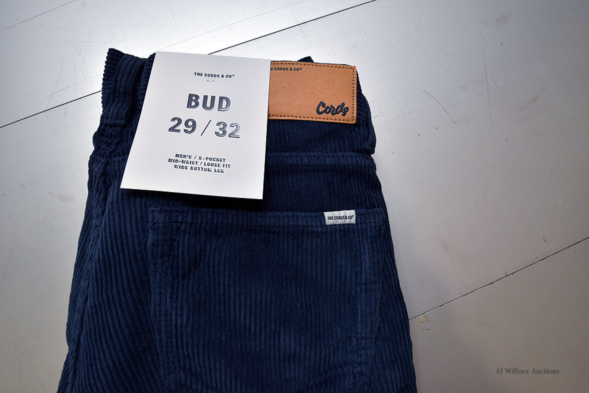 The Cords & Co. "Bud" Style, Mens/5-Pocket/ Mid-Waist/ Loose Fit/ Wide Bottom Leg Pants (Raw Indigo) - Image 2 of 3