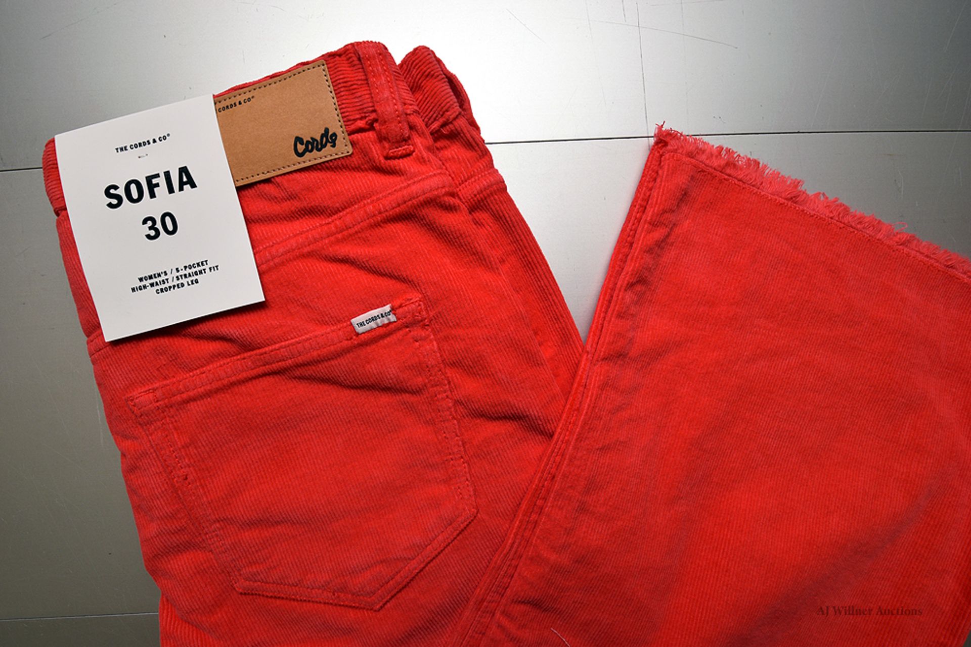 The Cords & Co. "Sofia" Style,Womens/High-Waist/Straight Fit/Cropped Leg Pants. Poppy Red&Denim Blue - Image 4 of 5