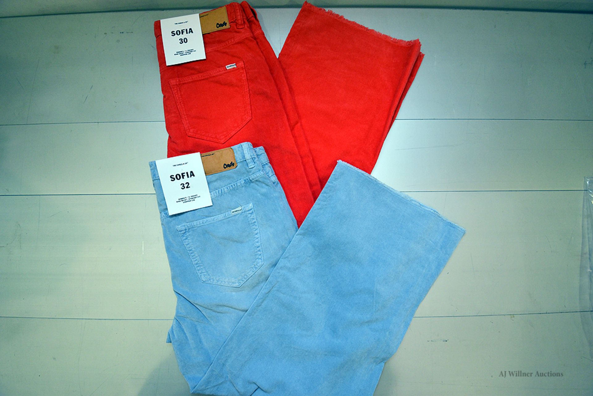 The Cords & Co. "Sofia" Style,Womens/High-Waist/Straight Fit/Cropped Leg Pants. Poppy Red&Denim Blue