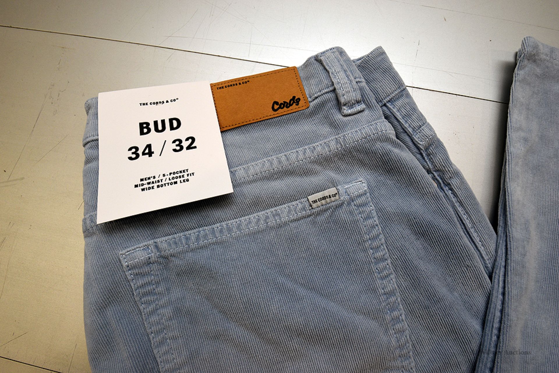 The Cords & Co. "Bud" Style, Mens/5-Pocket/Mid-Waist/ Loose Fit/ Wide Bottom Leg Pants (Denim Blue) - Image 2 of 3
