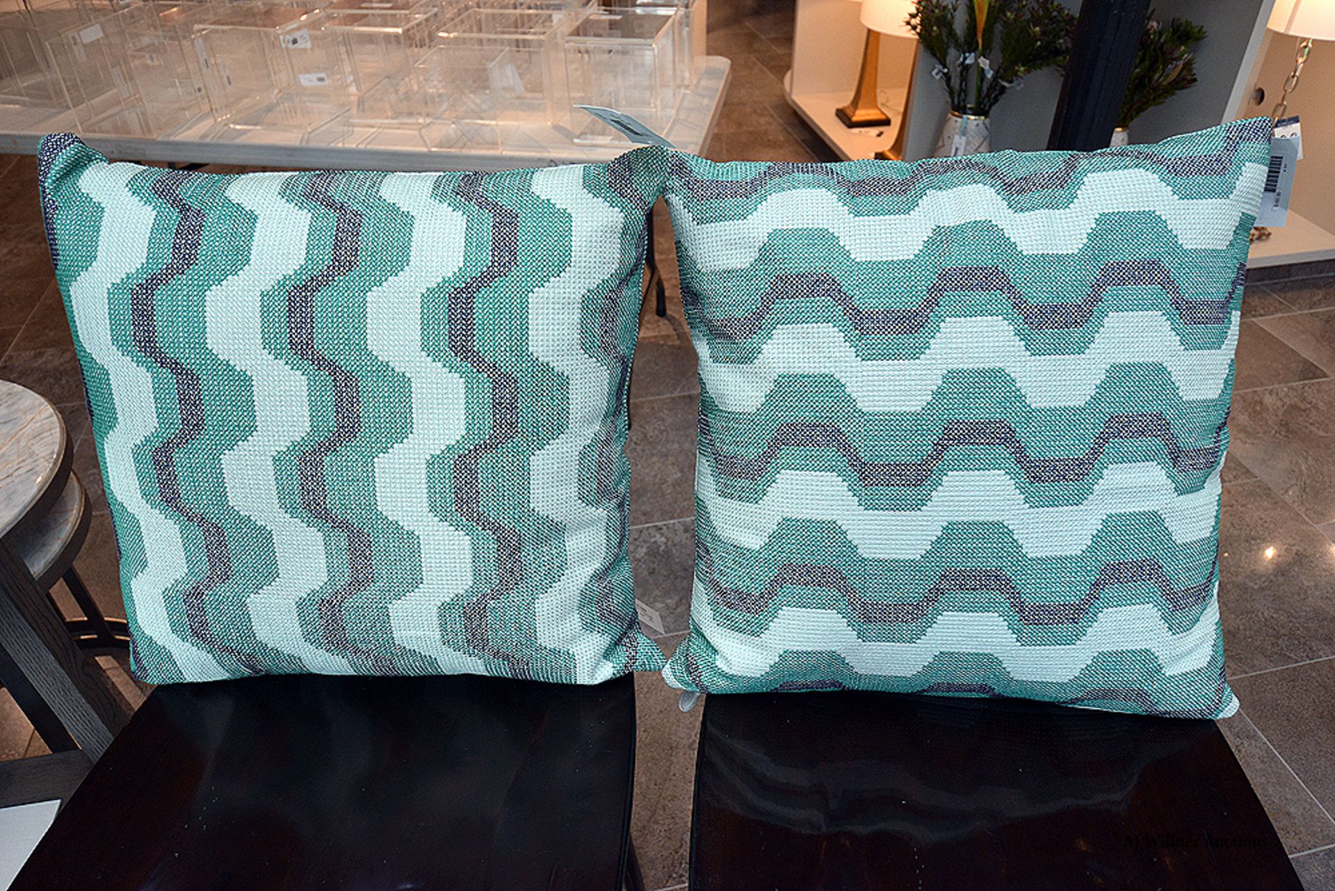 (2) Green Throw Pillows, 20"